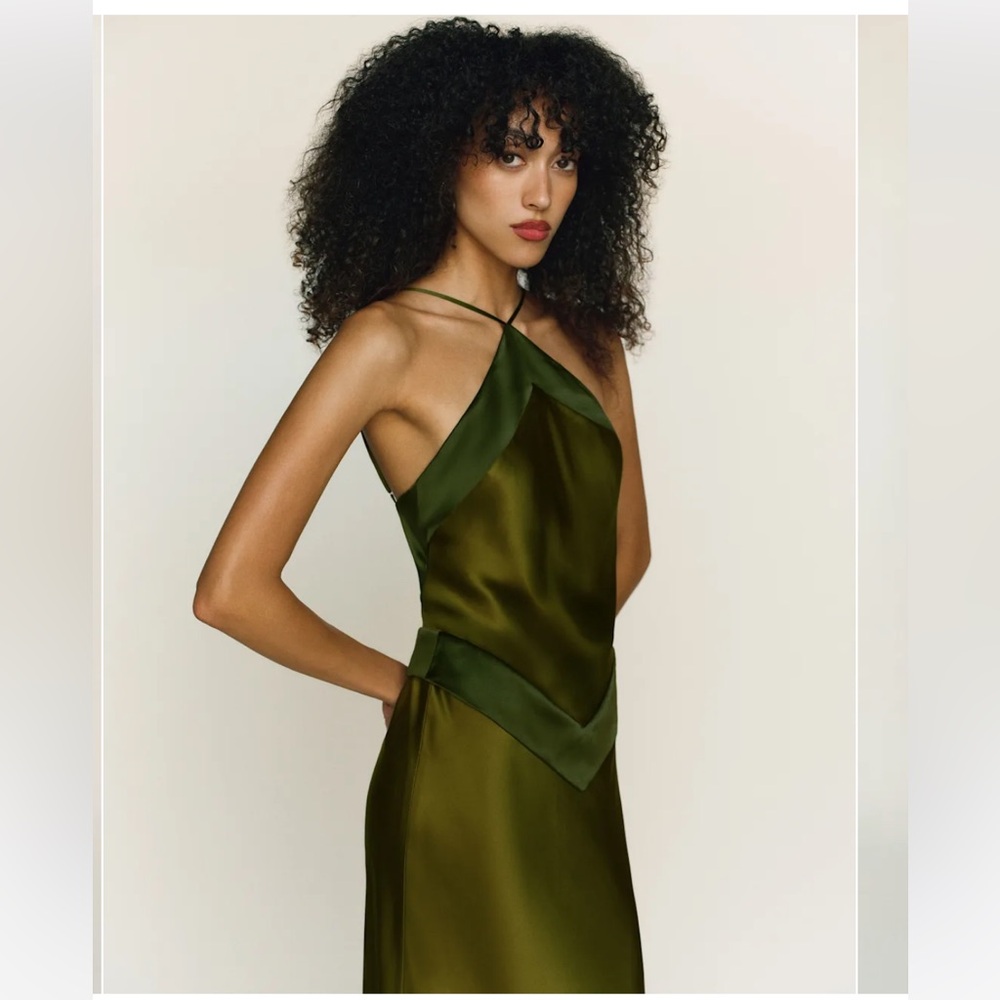 Reformation Jillian Silk Dress in Pear - Picture 3 of 5